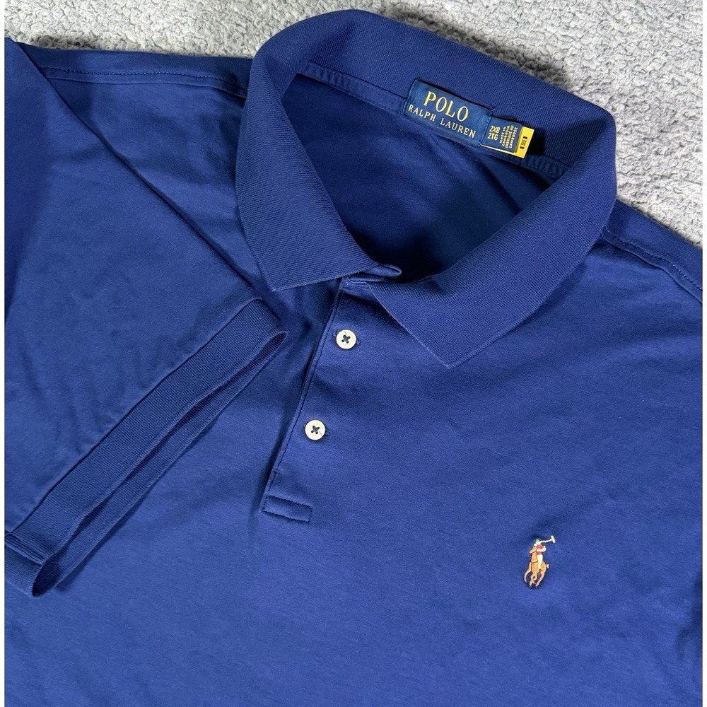 Polo Ralph Lauren Men's 2XB Blue Short Sleeve Soft Polo Shirt Flesh Pony Preppy